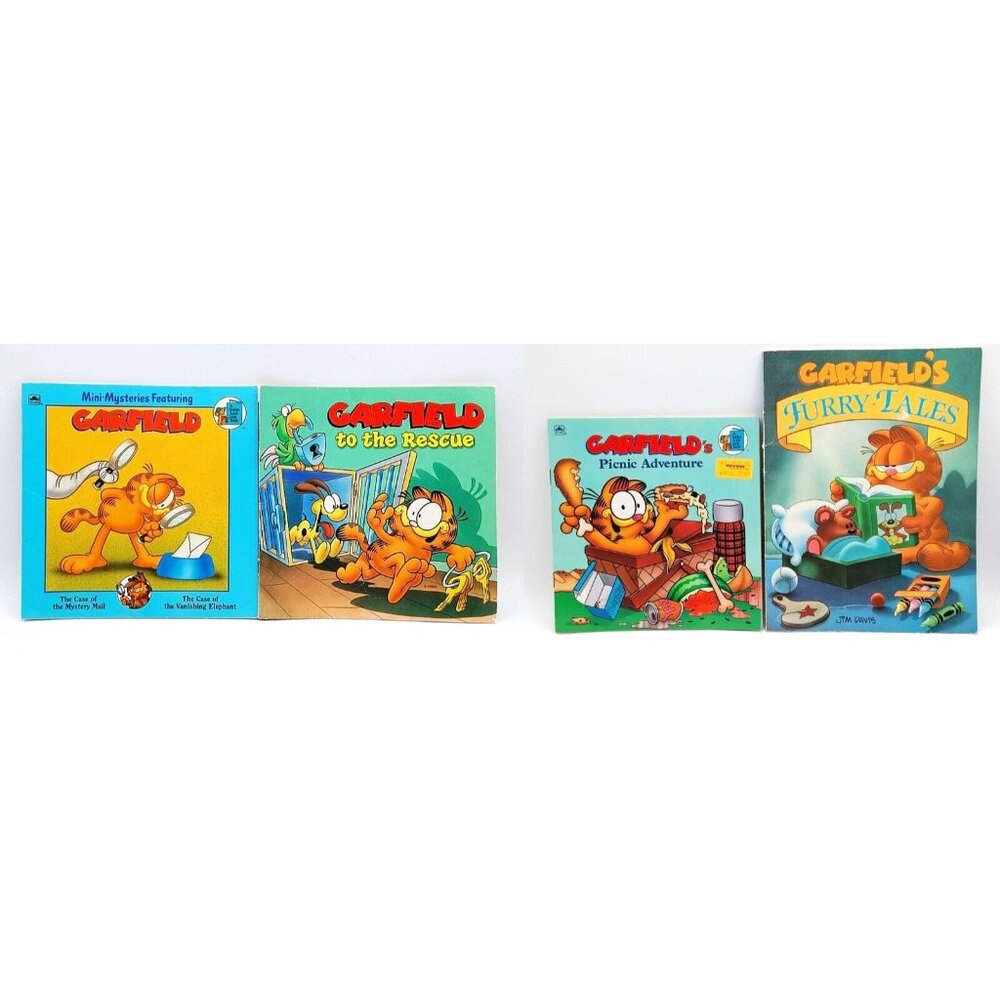 Garfield Jim Davis Lot Of 4 Books Softcover Mini Mysteries Furry Tales Vintage